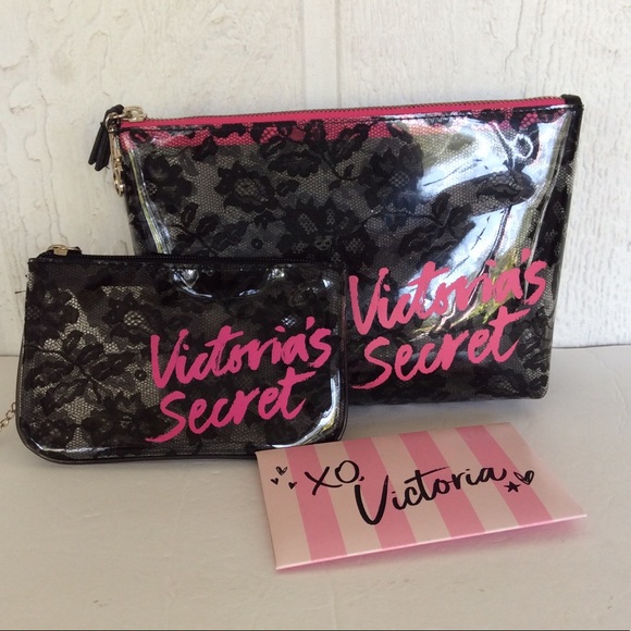 Victoria's Secret Handbags - VICTORIAS SECRET SET OF 2 BAGS CLEAR LACE PATTERN